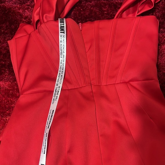 HOUSE OF CB  'LORETTA' RED SATIN OFF SHOULDER DRESS SEXY NIGHT OUT DATE ROMANCE - Picture 11 of 16